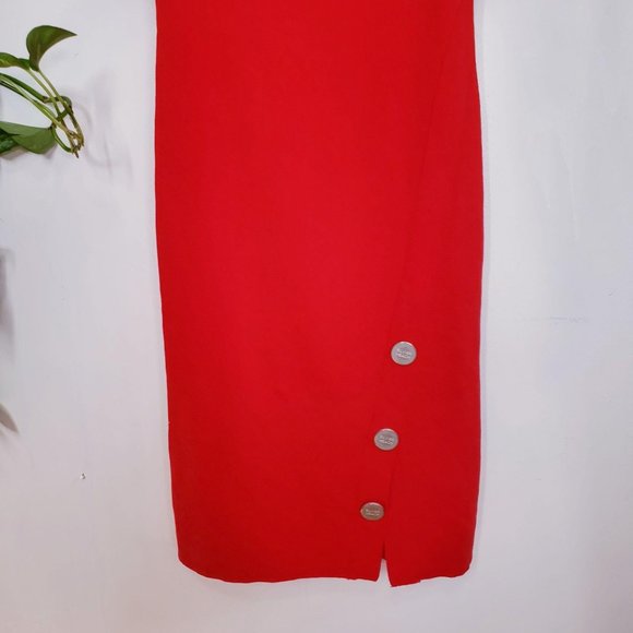 $475 NEW SILVIAN HEACH Red Pencil Dress SMALL Round Neck Short Sleeves Split Hem - Picture 9 of 12